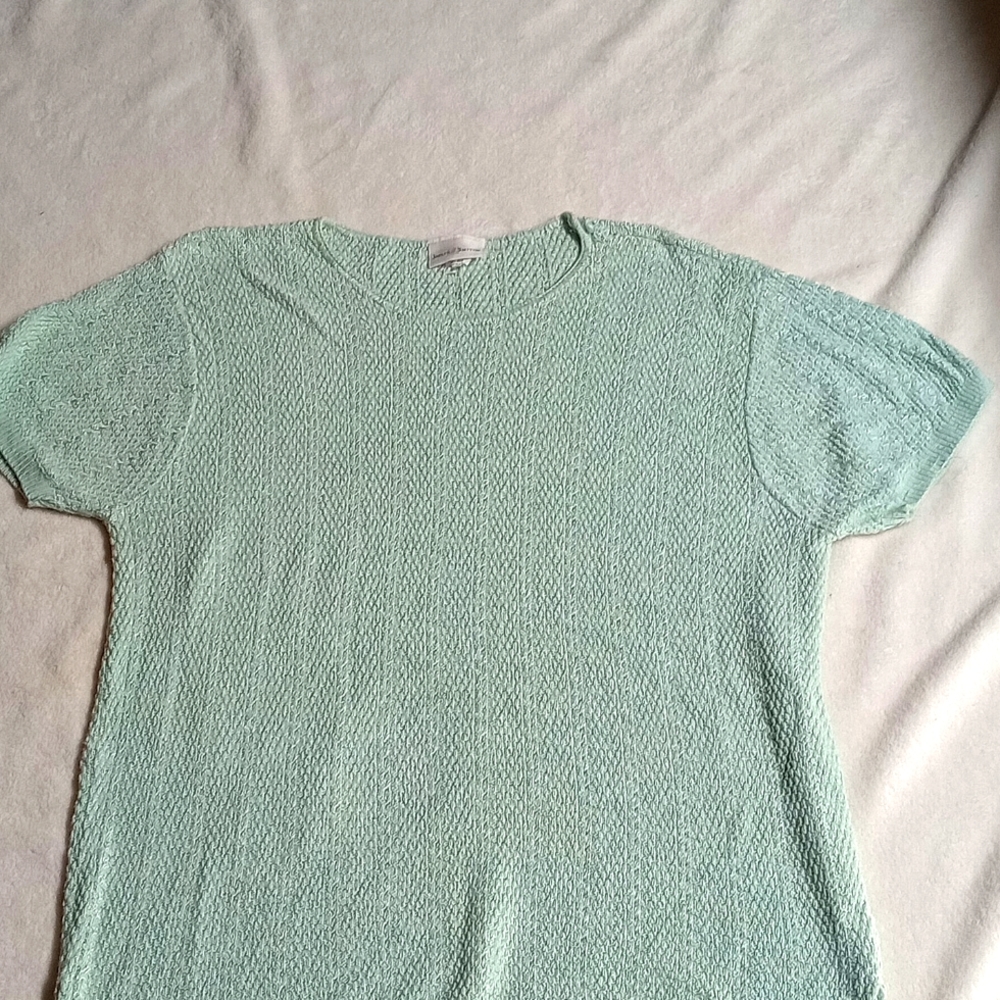 Authentic vintage Jacqueline Smith light blue short sleeve knit sweater #005